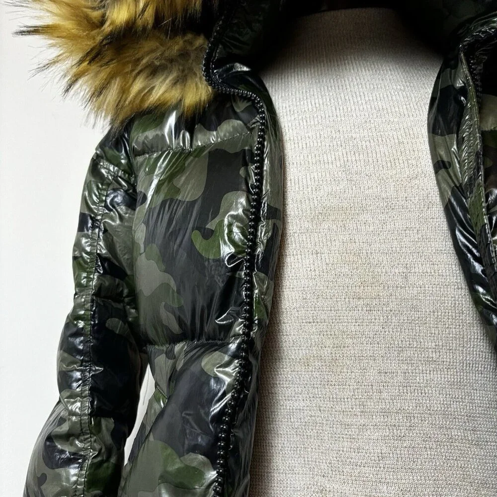Sam’s S13 Women's Down Puffer Jacket with Faux Fur Trimmed Removable Hood Camo M